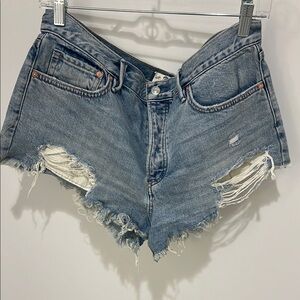 We The Free Blue Distressed Jean Shorts